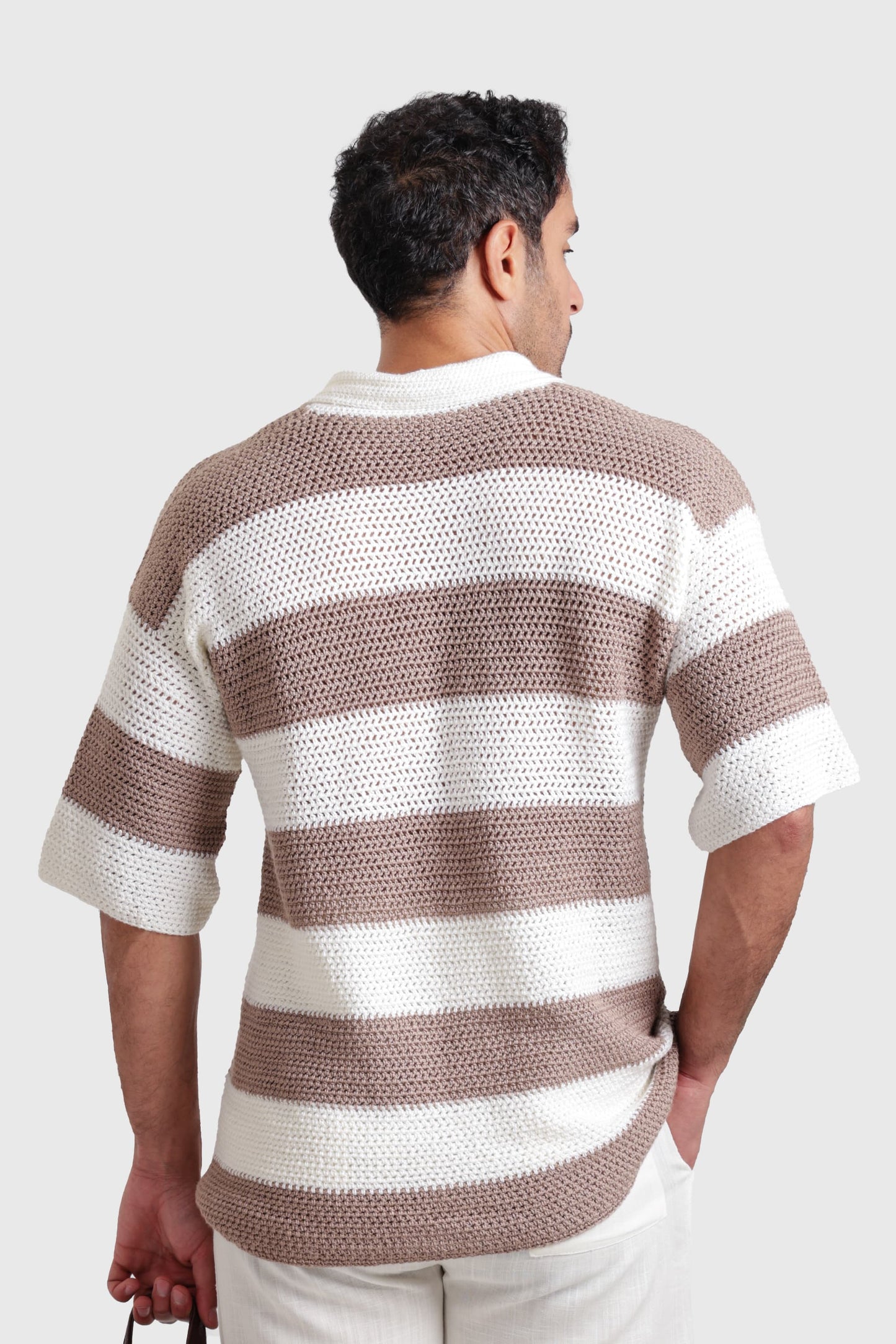 Premium Handmade Off-White/Brown Trichot Shirt