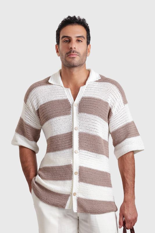 Premium Handmade Off-White/Brown Trichot Shirt